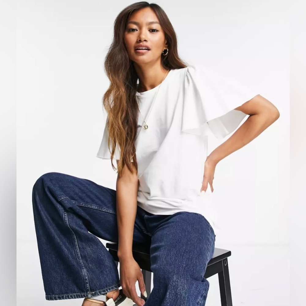 ASOS Vero Moda white 100% cotton T-shirt with ruffle sleeves, size medium
